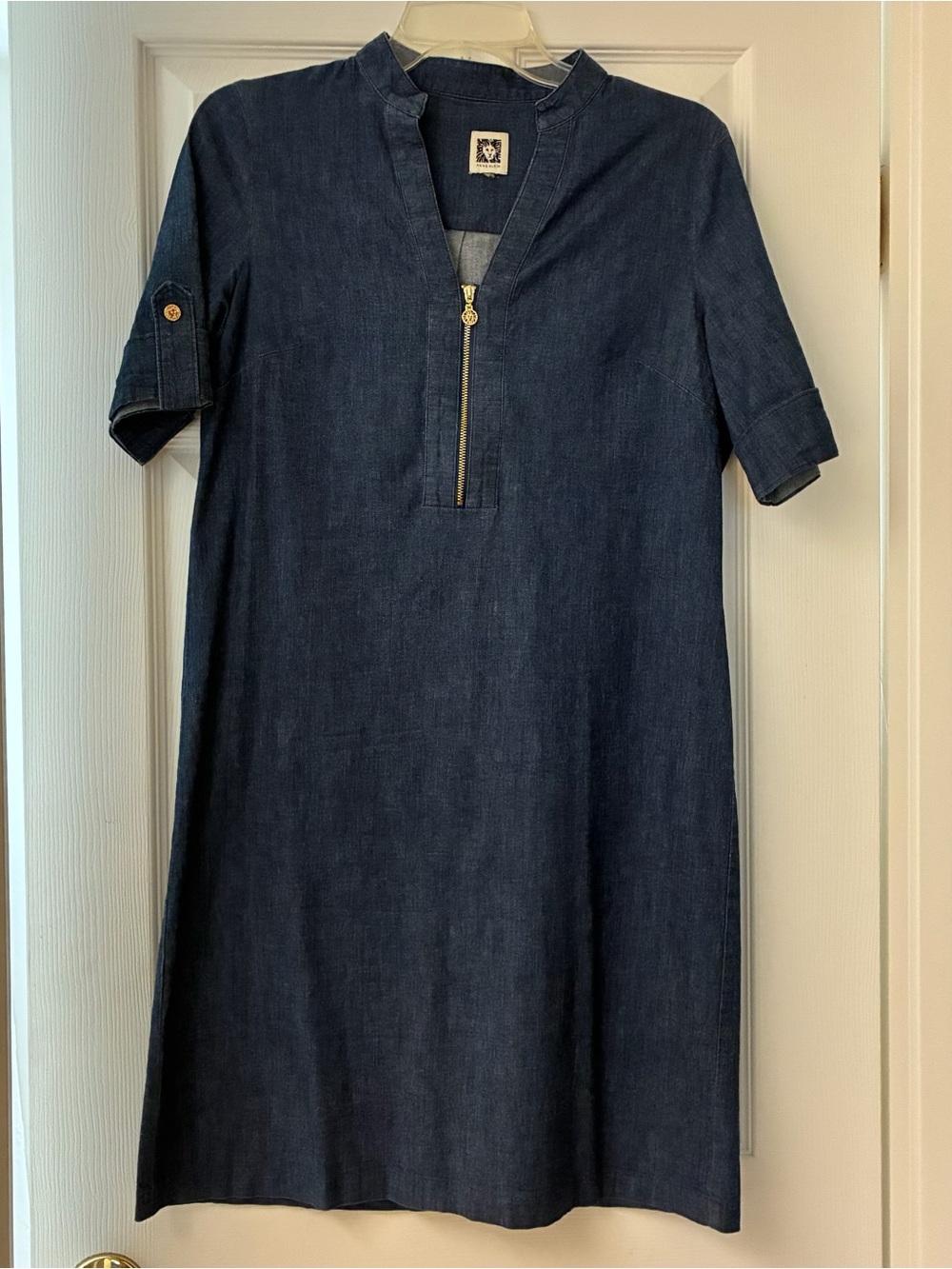 Dark Soft Denim Zip-Front Shift Dress